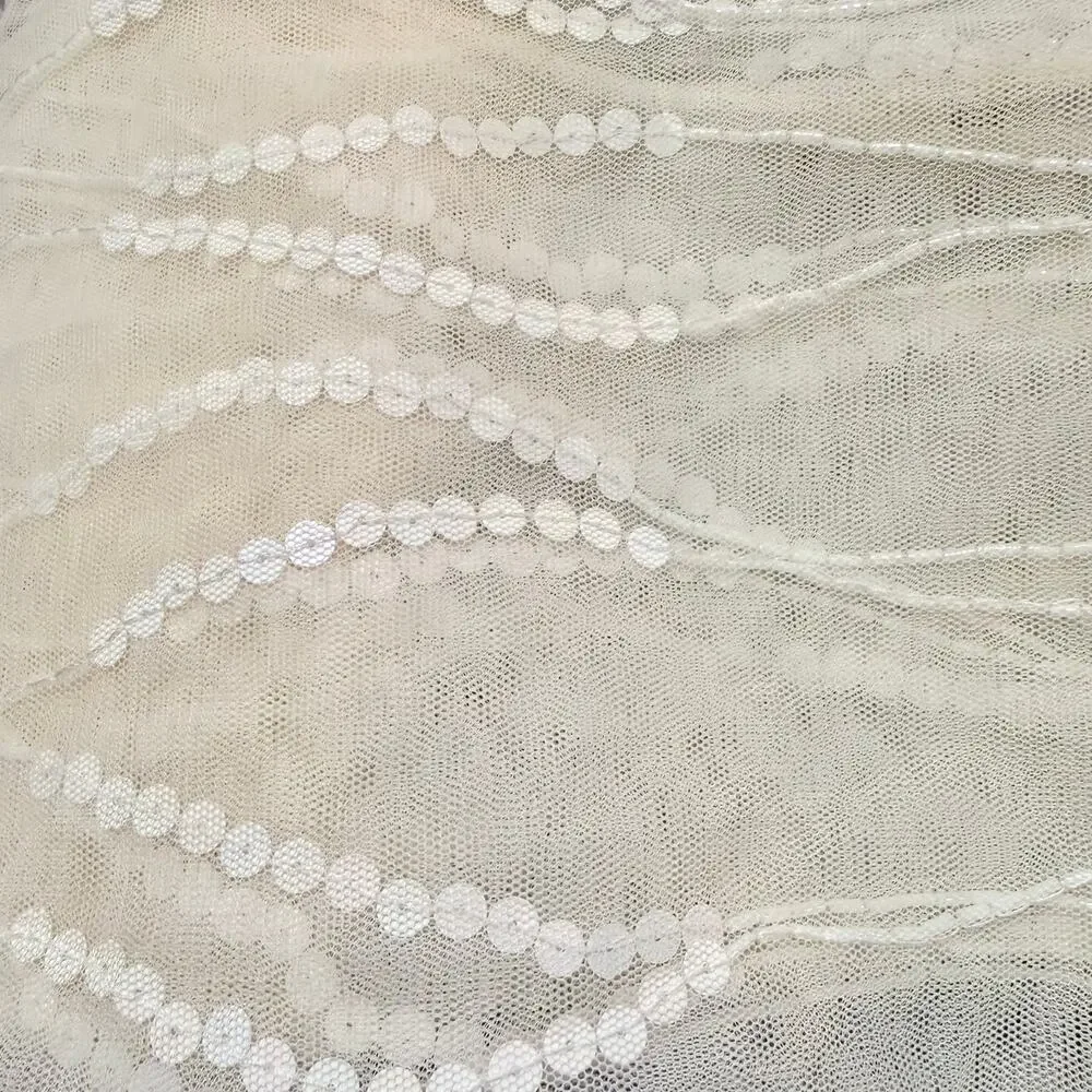 🎊HP!🎊Sheer White Sequined Beaded Decorative Fancy Scarf - Picture 7 of 7